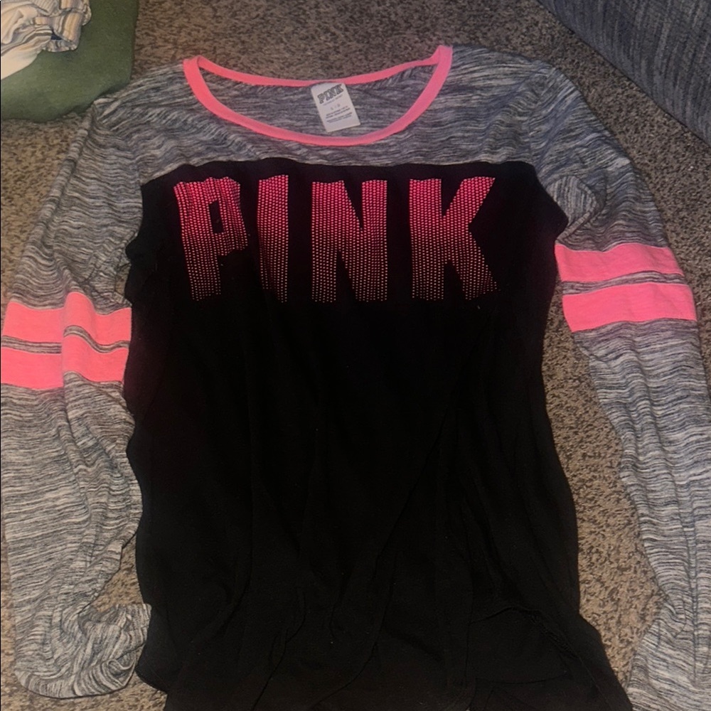 PINK Victoria's Secret Long Sleeve Tee Black and Gray